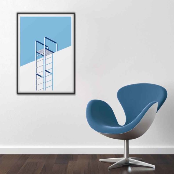 intérieur design affiche échelle minimaliste tons bleux