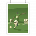 Affiche déco minimaliste d'un joueur de foot tirant un pénalty - teinte verte